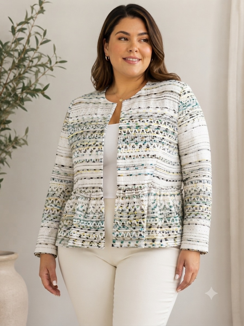 NWT Zara Tweed Peplum Jacquard Metallic Boho Jacket Sz -L CoastalGrandma